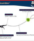 Non Puncture Bass Fishing Cull Tags Set With Six Color Coded Tags And Buoy Keeper showing steelwire and silicone hose.