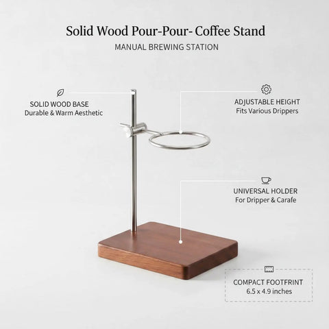 Level Up Your Morning Coffee Game With This Rock Solid Wooden Pour Over Stand Open Frame Build securely holds filter dripper and glass carafe.