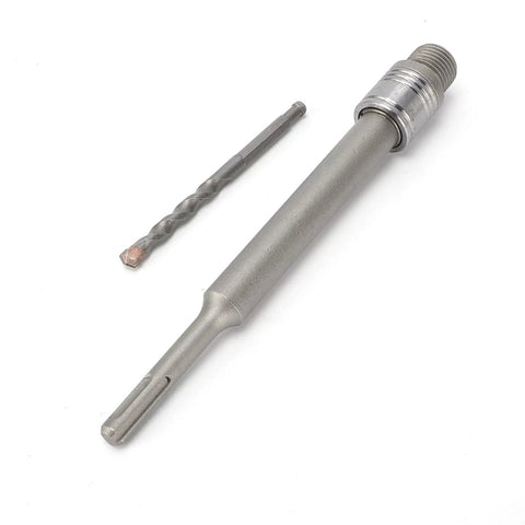 Heavy Duty Hole Saw Arbor Adapter And Drill Rod Connector For Round Shank Electric Hammers, 220mm steel shaft and drill bit.