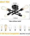 Diagram of a Semi Flush Mount Matte Black Sputnik Ceiling Light Fixture With Four E26 Sockets showing dimensions and bulb compatibility