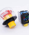 Emergency Stop Push Button Switch 22mm Panel Mount Red Mushroom Latching Action With 1NO 1NC Contacts 10A 440V AC Protective Cover