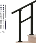 Dang Solid Metal Hand Rails For Outdoor Steps Black Powder Coated Stair Railing Kit showing metal railing and installation hardware.