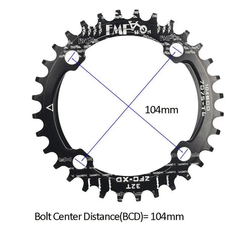 Wide Range Narrow Wide 104 BCD Mountain Bike Chainring 32T Round Aluminum 7075 T6 Lightweight High Strength Single Chainring For MTB Built For Tough Trails
