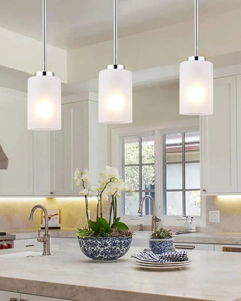 White Frosted Glass Shade Replacements Four Pack Cylinder Globe Lamp Shades with One and Five Eighths Inch Fitter in kitchen