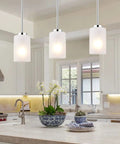 Modern kitchen with pendant lights using 4 Pack Bell Shaped White Frosted Glass Shade Replacements For Ceiling Fans And Lamps
