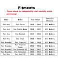 Compatibility chart listing Kia Forte, Forte Koup, Forte5, Soul, Hyundai Elantra, Veloster models and years.