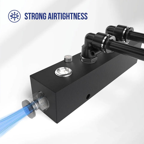 Built To Last Heavy Duty Aluminum Air Manifold One Quarter Inch NPT Inline Output For Air Compressor showing strong airtightness