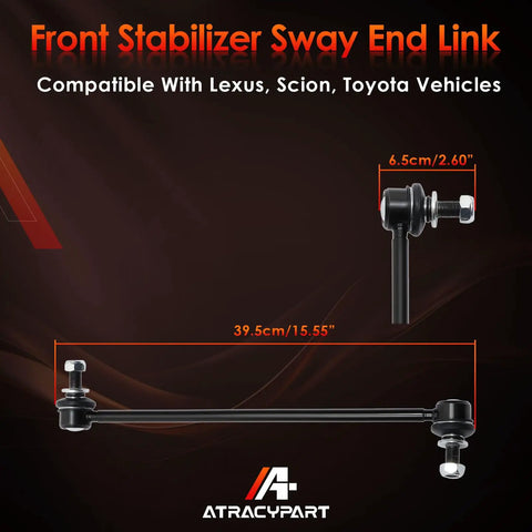 Front Sway Bar End Link Kit For 2010 To 2019 Lexus CT200h HS250h NX200t NX300h with dimensions for Toyota, Scion models.