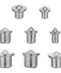 8 metal pieces from 16 Piece Solid And Hollow Dowel And Tenon Center Transfer Plugs For Woodworking Pro Grade Drill Alignment Tool set