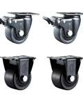 Sets Of 4 Bulletproof 3 Inch Swivel Caster Wheels With Secure Brakes Heavy Duty Polypropylene ball casters mounted on bases.