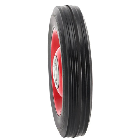 Side view of 4 Pack 8 x 1.75 Inch Solid Rubber Wheel With Ball Bearing, Flat Free Tire for Hand Trucks, Replacement Wheel, 1/2 Inch Bore