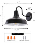 Gooseneck Barn Light Outdoor Wall Mount Fixture In Black Exterior With White Interior For Industrial Farmhouse Porch Garage Backyard All Weather Durable 14.2 Inch Sconce with accessory package