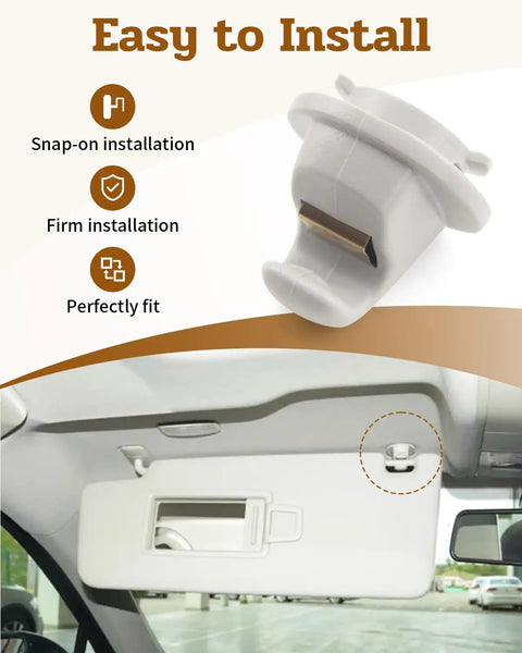 Interior Sun Visor Hook Clip Bracket Fits VW Atlas 2019 to 2024, showing easy install on sun visor headliner in vehicle