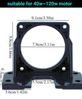 Front view of black metal motor mounting bracket for 40–120W motors with circular opening and base mounting feet.