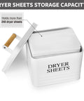 Modern Farmhouse Metal Laundry Dryer Sheets Holder With Lid Easy Grab Dispenser No Fuss Space Saving Organizer For Laundry Room Decor White Finish Set Kit, open view with 240 sheets capacity