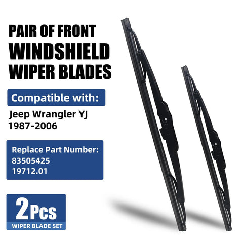 Heavy Duty Front Windshield Wiper Blades For Jeep Wrangler YJ 1987 To 2006 two piece rubber set with clip-on design
