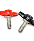 Badass 3/8 X 1 T Bolts With Butterfly Clamping Knobs Solid 304 Stainless Steel Thumb Screws in red and black.