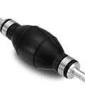 Real Deal Manual Fuel Transfer Pump With Hella Durable Rubber Bulb Grip Quick Prime Fuel Line 8mm 5 16 Inch, black rubber bulb with metal ends.