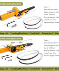 Image of Heavy Duty Pneumatic Belt Sander Derusting Deburring Polishing Machine 20mm By 520mm with sand belts and tools.