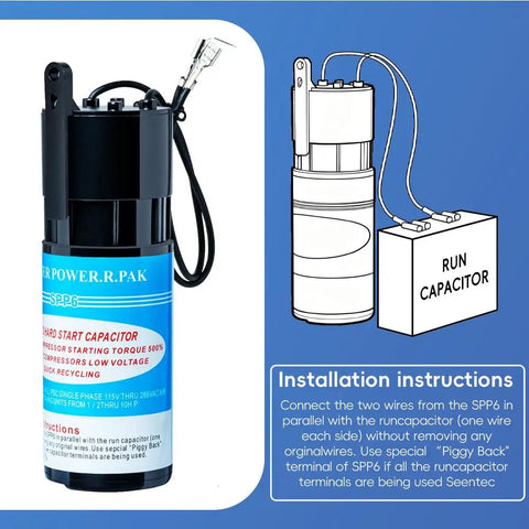 Hard Start Kit For Air Conditioners That Cranks Up Five Hundred Percent Starting Torque, 115V To 277V Universal Capacitor