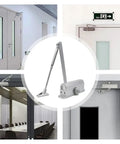 Buffer Door Closer With Hydraulic Buffer, 40 To 60 Kg, Adjustable Speed, shown installed on different doors