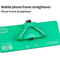 Pro Grade High Precision Aluminum Frame Straightener Tool For Mobile Phone Repair, green aluminum fixture with corner rounding feature
