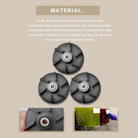 Beefed Up Magnetic Impeller And Bearing Sleeve Kit For Crathco Grindmaster Beverage Dispensers 3587 Impeller 3220 Sleeve Compatible With D15 D155 D25 D255 D35 D355 HD WD 3 Pack, black nylon impeller