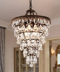 Crystal Chandelier in Farmhouse Bronze, 4 Light Hanging Pendant Fixture for Bedroom Entryway Living Room Kids Room Corridor Closet, 14 Inch Diameter, Adjustable Chain, Elegant Rustic Glam Vibe