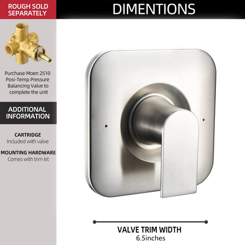 Genta LX Posi-Temp Valve Trim Kit Upgrade In Brushed Nickel For 2510 2520 2570 2590 Valves All Metal Construction 6.5 inch Width