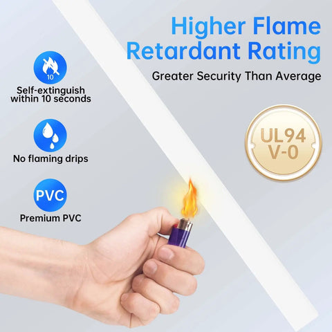 Test of flame on PVC material for One Cord Wire Hider For Walls 142 Inch Paintable Cable Cover Raceway White With Easy Install.