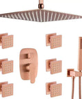 UMJIGF Shower System, Bathroom Brass 10-12 Inch Ceiling Mount Rainfall Shower Faucet System with 6 Pcs Body Sprays Jets Mixer Set, Brushed Rose Gold Luxury.