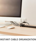 Spiral Cable Wrap With Lead Wire Tool Black Cord Management Sleeve for organizing wires behind desk, tangle-free setup shown.