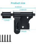 Black Heavy Duty Slide Bolt Latch Tough As Nails Security Gate Lock For Outdoor Fences Garden Sheds Barn Rust Proof Door Hardware Stainless Steel 4 Inches Wide with size dimensions shown.