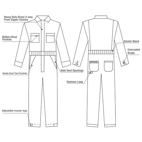 Men's Straight-Up Long Sleeve Twill Coverall Work Jumpsuit With Deep Cargo Pockets And Breathable Cotton Polyester Blend designed for mechanics, detailed design features.