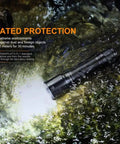 Image of TK16 V2.0 Tactical Flashlight underwater demonstrating IP68 rated protection, displaying its 3100 Lumen long throw beam.