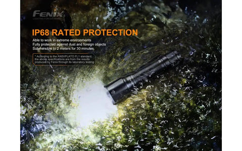 Image of TK16 V2.0 Tactical Flashlight underwater demonstrating IP68 rated protection, displaying its 3100 Lumen long throw beam.