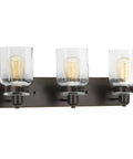 Calhoun Collection Clear Glass Farmhouse Bath Vanity Light Three Light Antique Bronze Finish With Thick Glass Shades
