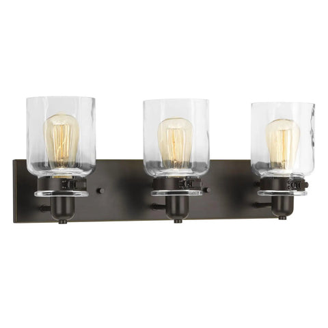 Calhoun Collection Clear Glass Farmhouse Bath Vanity Light Three Light Antique Bronze Finish With Thick Glass Shades
