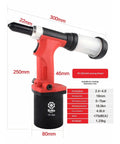 Kickass Pneumatic Blind Riveter Gun Handles 2.4 To 4.8MM Fasteners, red and black tool, compact design for carpentry and upholstery.