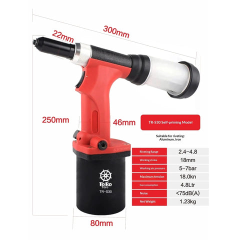 Professional Pneumatic Blind Riveter And Air Rivet Gun Built Like A Tank, 2.4-4.8 mm size, for aluminum and iron, detailed view.