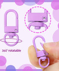Forty Five Piece Rock Solid Metal Lobster Claw Clamps With Dope Mixed Color Combo showing a purple zinc alloy swivel snap hook, 360° rotatable.