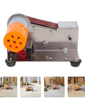 Plug And Play Mini Electric Belt Sander With Twenty Emery Belts Heavy Duty Desktop Grinder showing motor and steel chassis.