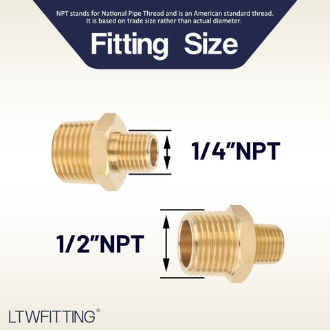 Brass Pipe Hex Reducing Nipple Fitting 1/2 Inch to 1/4 Inch Male NPT for Plumbing and HVAC, Heavy Duty Brass Nipple Bulk Pack of 200