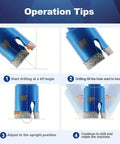 Blue BRSCHNITT vacuum-brazed diamond core drill bit with 4-step operation tips diagram.