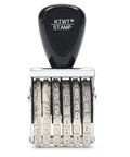 Everyday Kickass Six Digit Rubber Number Stamp Featuring Auto Rolling Dial For Quick Numbering Precise Date Stamping And Heavy Duty Office Project Grind, shown from front view.