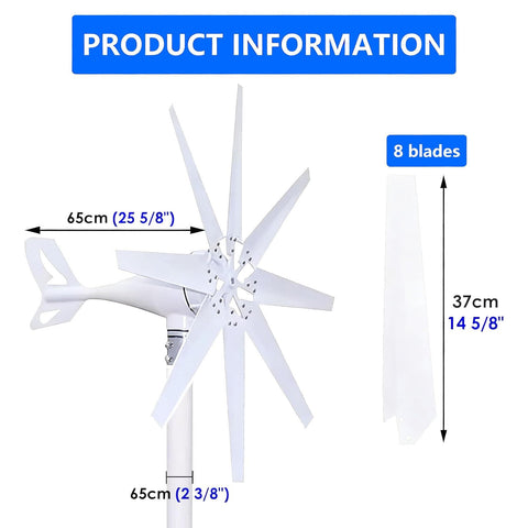 2000W Wind Turbine Generator Kit With Eight Blade Wind Power Generator 12V 24V 48V 220V Charge Controller MPPT Start At Two Meters Per Second Ideal For Home Farm RV 24V Off Grid Ready