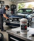 Bottle of Metal Polish With Long Lasting Sealant Cleaner Polisher Protectant All In One For Aluminum Brass Chrome And More on workbench