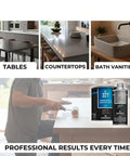 Pro Grade Water Based Concrete Countertop Sealer Kit Food Safe Formula applied to a countertop with a roller.