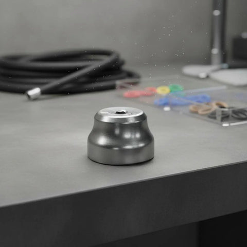 Y Socket Scuba Regulator Wrench For First Stage Yoke Nuts on workshop bench, 26mm metal compact tool kit visible