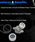 Engine Serpentine Drive Belt Kit Fit 2018 To 2024 Toyota Sienna Lexus RX350 Avalon ES350 3 5L V6 Replace 90K39424A Premium Heavy Duty Drive Belt Compatible With OEM Specs Ensures Smooth Alternator Action And AC Performance Runs Like a Dream. belt, tensioner and idler pulley shown